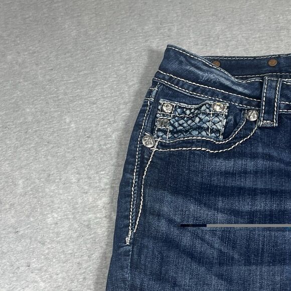 Miss Me Jeans Womens Size 28 Signature Rise Boot Dark Blue Wash Bejazzled Pocket - Picture 4 of 14